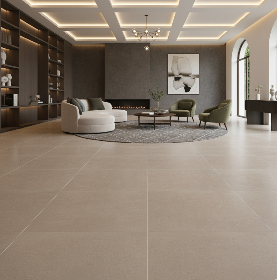 600x1200mm matte porcelain tiles in modern living room interior