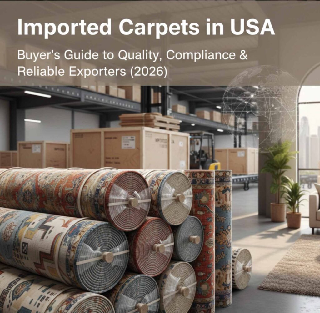 Imported carpets in USA market showing rolled carpets and global export logistics