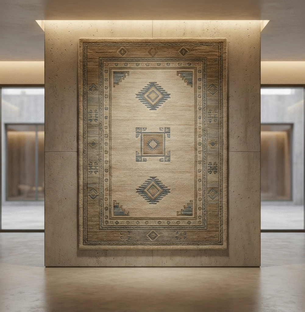 Hand-tufted carpet displayed in modern showroom – premium wool rug by Scalane International