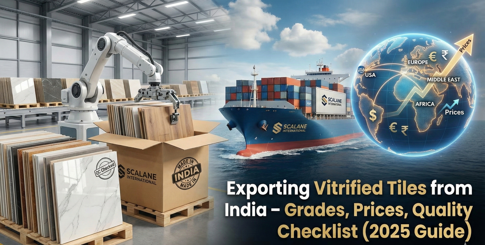 Container loading exporting vitrified tiles from India – packed on wooden pallets