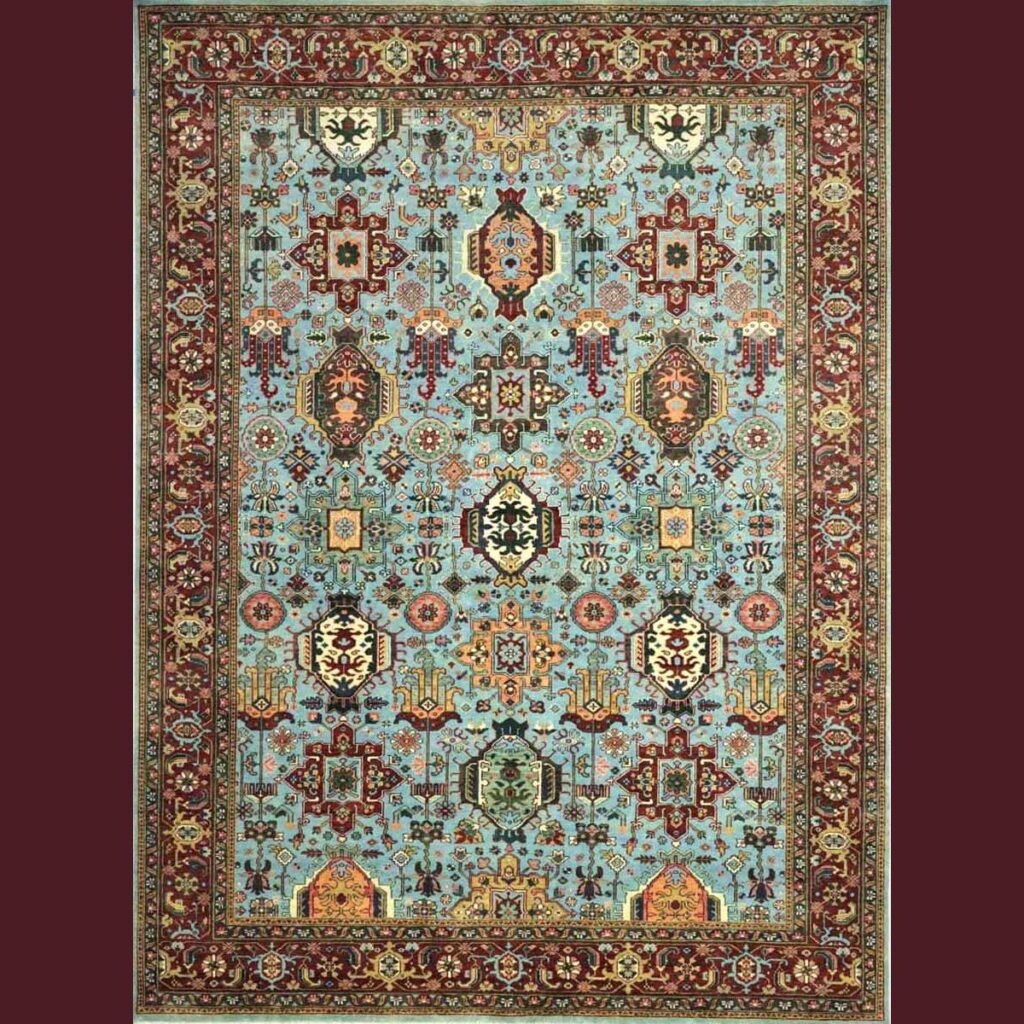 Hand knotted wool carpet with red floral medallion design – Scalane International