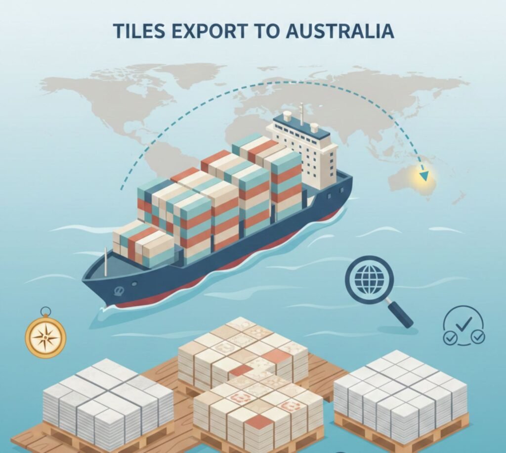 Tiles export to Australia showing ceramic and porcelain tiles shipped from India