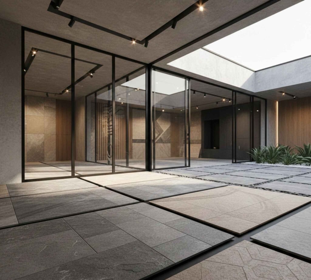 Outdoor parking tiles scalane showroom display