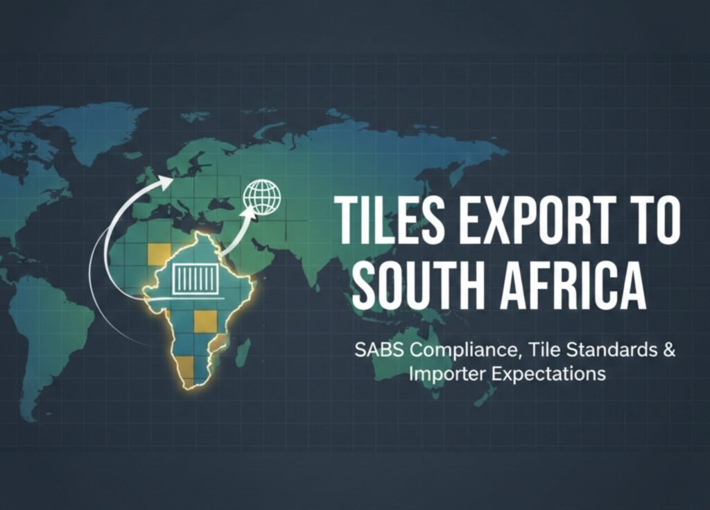 Tiles export to South Africa with palletized ceramic tiles at port