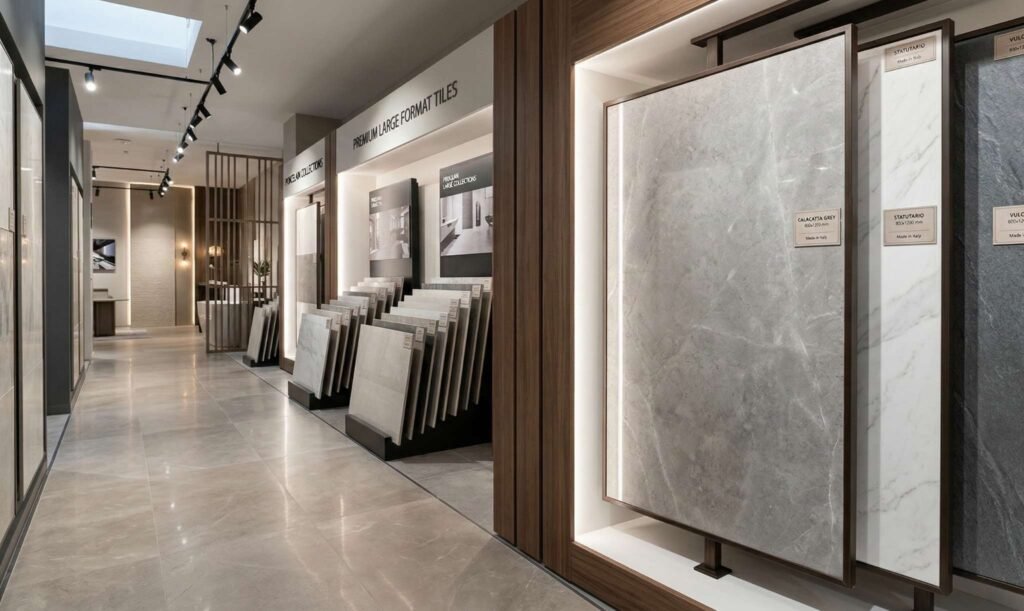 800X1200 MM porcelain tiles exporter showcasing the display of tiles