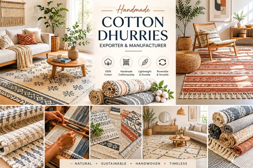 Cotton dhurries exporter manufacturing lightweight flatweave rugs