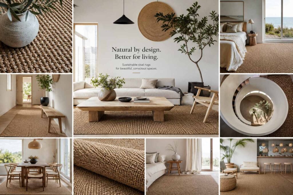 Sustainable sisal rug manufacturer producing textured woven natural fiber rugs