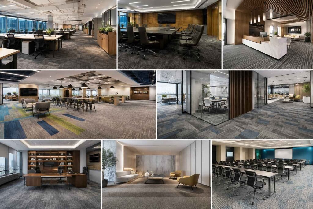 Office carpet manufacturer providing carpet tiles and commercial office flooring solutions for modern corporate workspaces